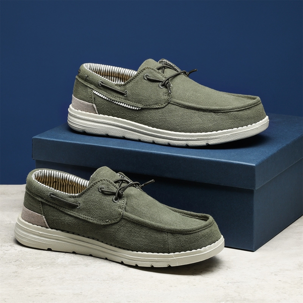 Men's Casual Slip-On Canvas Loafers - OLIVE GREEN - 8
